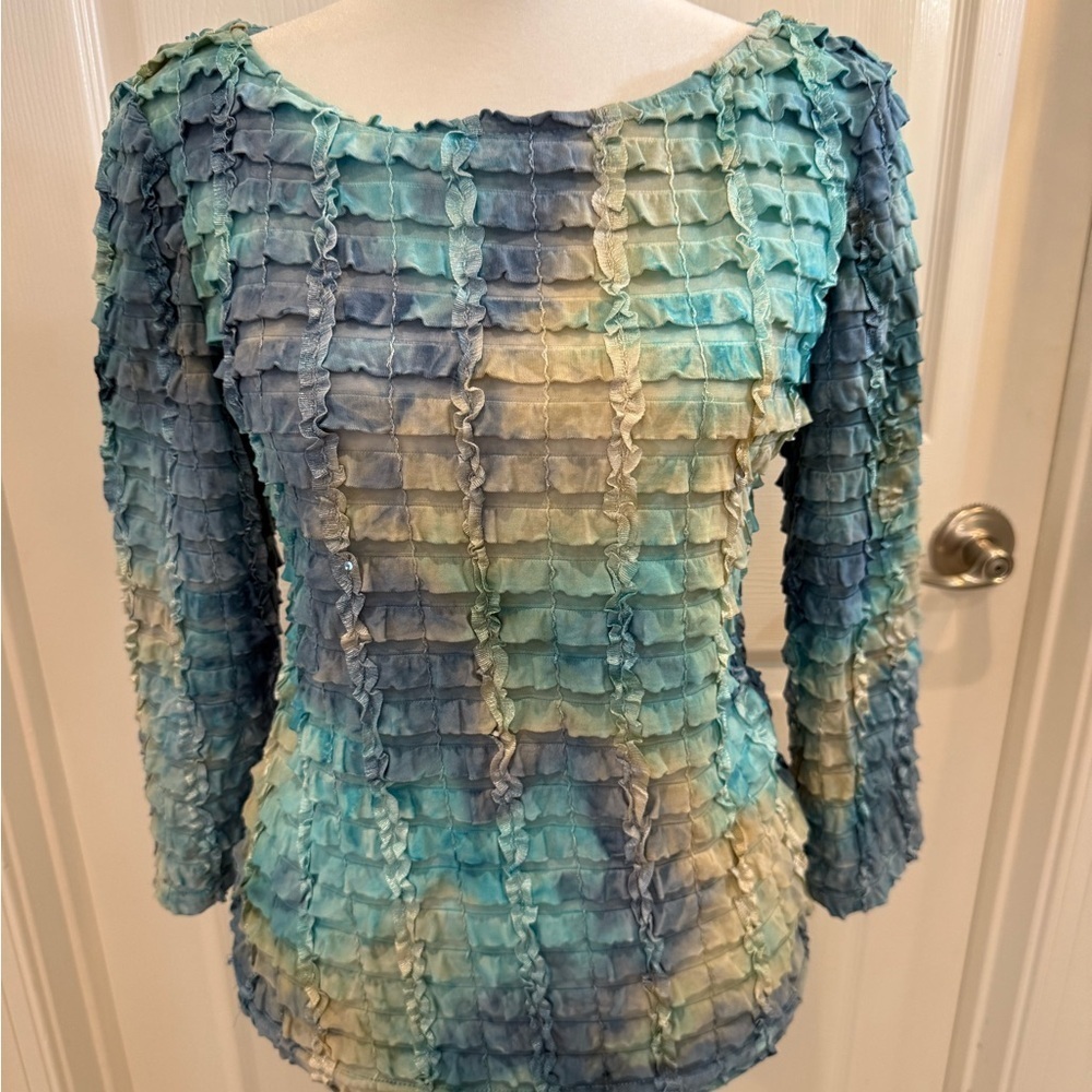 Cartise Blue and Green Textured Women's Top Medium